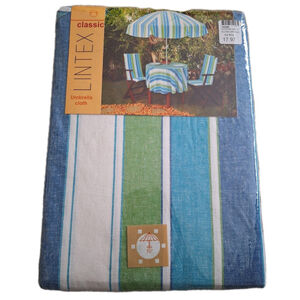 NEW Lintex Classic 100% Cotton Umbrella Tablecloth 70" ROUND Broad Stripe Beach